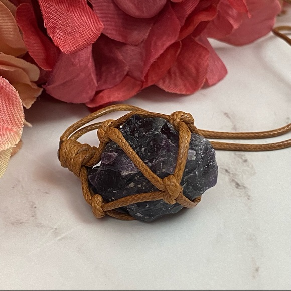 Caged Raw Purple Amethyst Quartz Necklace - Picture 8 of 11